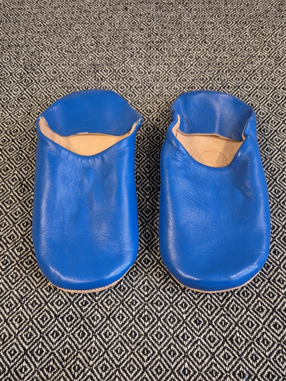 Bohemia Men’s Moroccan Babouche Slip On Royal Blue Leather Shoes Size Large